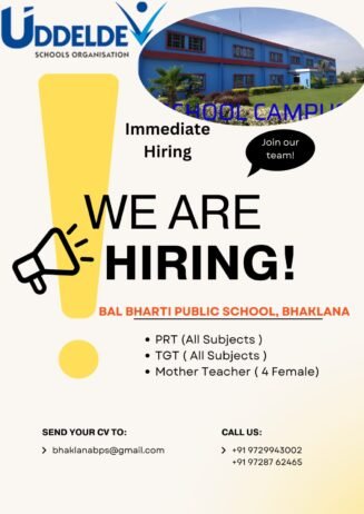 Immediate Hiring: PRT, TGT, and Mother Teachers at Bal Bharti Public School, Bhaklana, Haryana