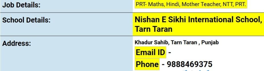 Teaching Jobs at Nishan E Sikhi International School, Tarn Taran, Punjab