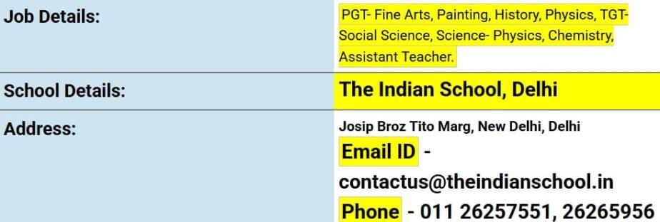 Teaching Jobs at The Indian School, New Delhi