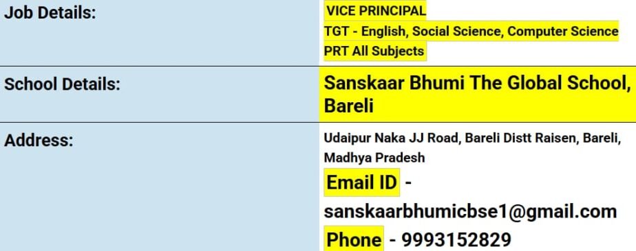 Teaching Job Opportunities at Sanskaar Bhumi The Global School, Raisen, Madhya Pradesh