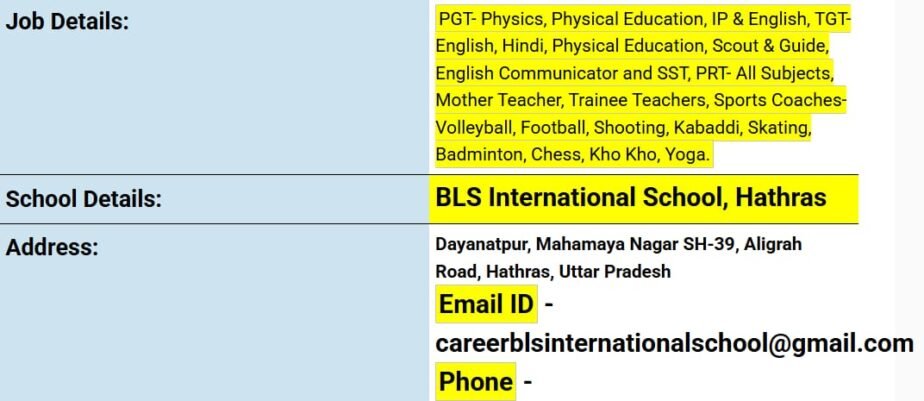 Job Opportunity at BLS International School, Hathras, Uttar Pradesh