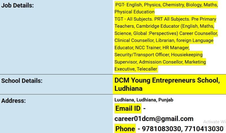 Explore Teaching Jobs at DCM Young Entrepreneurs School, Ludhiana,Punjab