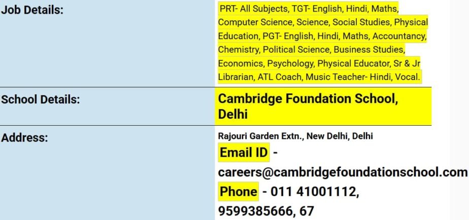 Teaching Jobs at Cambridge Foundation School, Delhi,New Delhi 