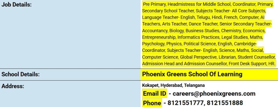 Job Opportunity at Phoenix Greens School of Learning, Hyderabad, Telangana