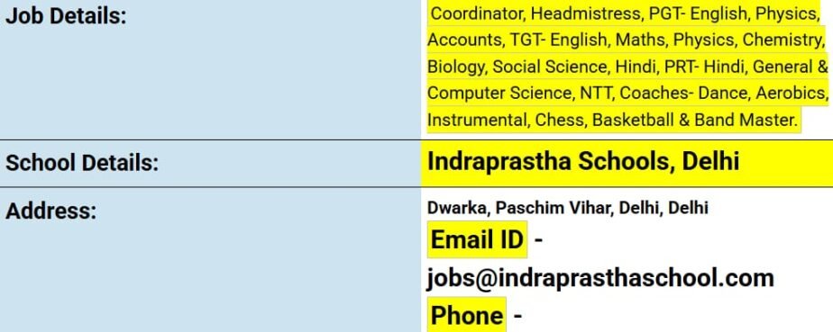 Job Opportunity at Indraprastha Schools, Dwarka , Delhi