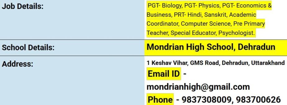 Job Opportunity at Mondrian High School, Dehradun, Uttarakhand