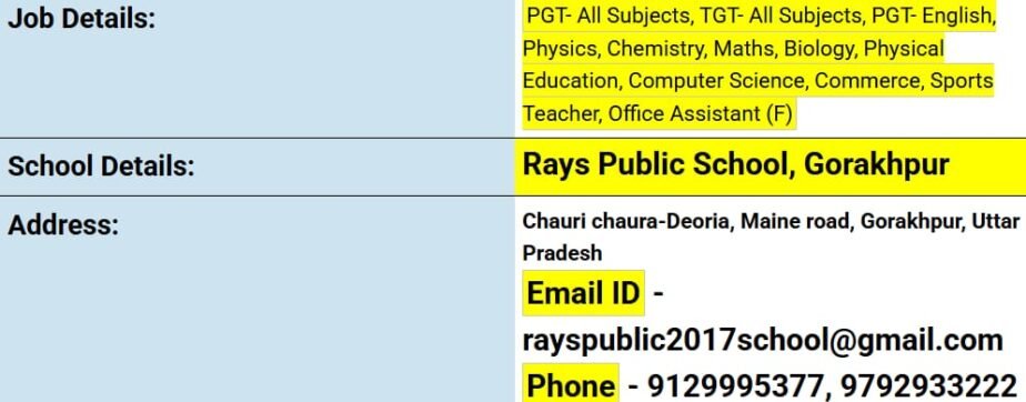 Job Opportunity at Rays Public School, Gorakhpur, Uttar Pradesh