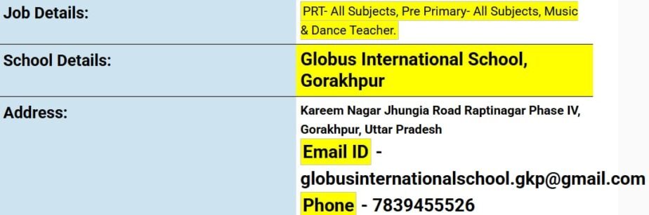 Teaching Job Opportunities at Globus International School, Gorakhpur, Uttar Pradesh