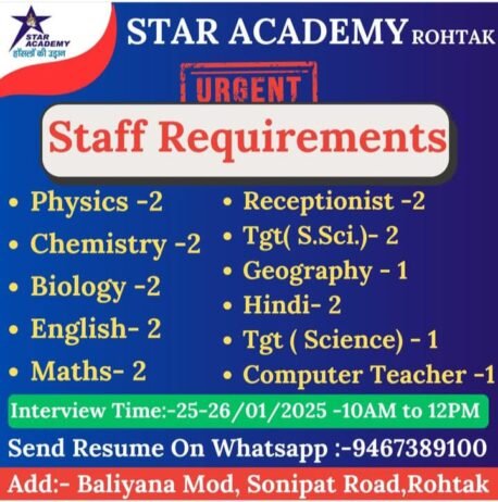 Exciting Teaching Job Opportunities at Star Academy Rohtak,Haryana