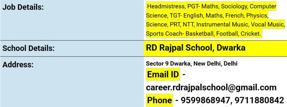 Exciting Teaching Job Openings at RD Rajpal School, Dwarka, Delhi