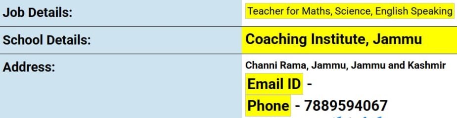 Teaching Jobs in Coaching Institute, Jammu: Apply for Maths, Science & English Speaking Roles Today!