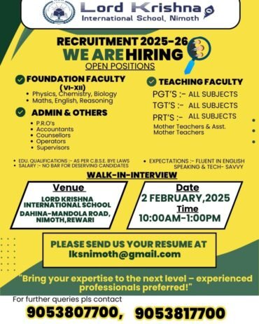 Job Opportunity at Lord Krishna International School, Rewari, Haryana