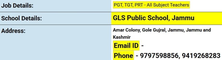 Teaching Jobs at GLS Public School, Jammu