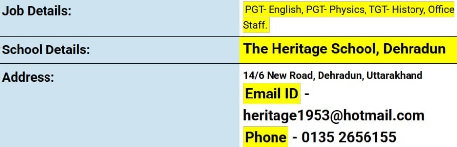 Exciting Teaching Jobs at The Heritage School, Dehradun,Uttarakhand