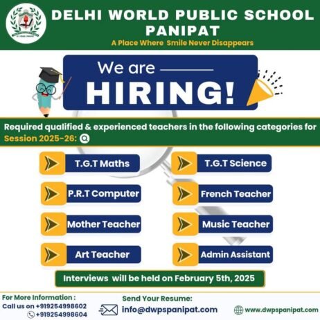 Teaching Jobs at Delhi World Public School, Panipat, Haryana