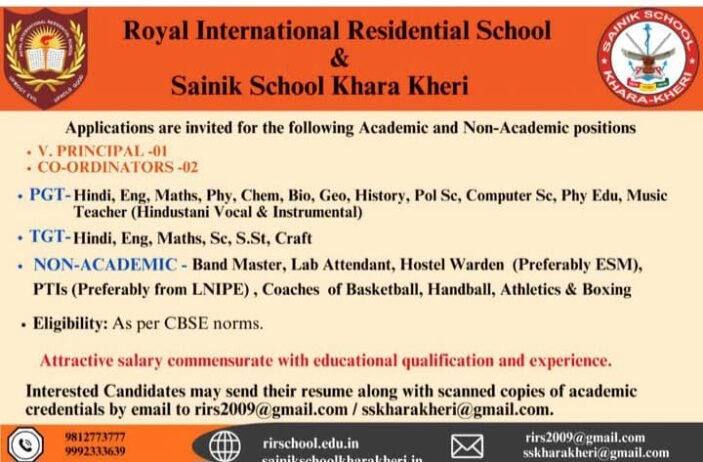 Teacher Recruitment at Royal International Residential School & Sainik School Khara Kheri,Haryana