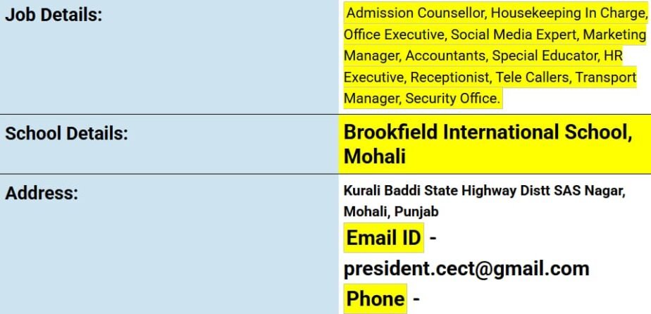 Teacher Recruitment at Brookfield International School, Mohali, Punjab