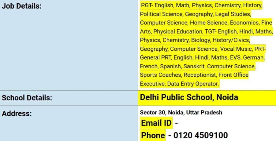 Teacher Recruitment at Delhi Public School, Noida, Uttar Pradesh