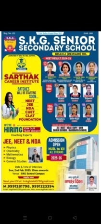 Teaching Job Opportunities at S.K.G Senior Secondary School,Bhakli,Rewari, Haryana