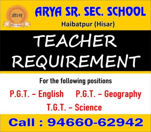 Teacher Vacancies at Arya Sr. Sec. School, Haibatpur, Haryana