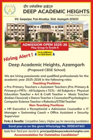 Teacher Recruitment at Deep Academic Heights, Azamgarh, UP