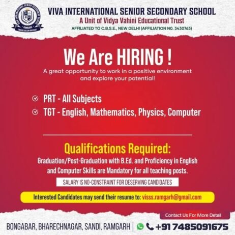 Job Opportunity at Viva International Senior Secondary School, Ramgarh, Jharkhand