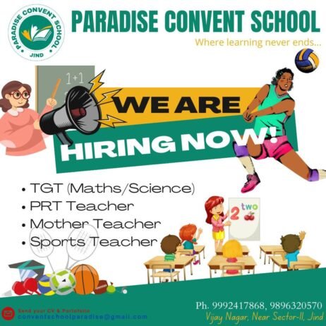 Job Opportunities at Paradise Convent School, Jind, Haryana