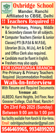 Exciting Teaching Opportunities at Oxbridge School, Ranchi