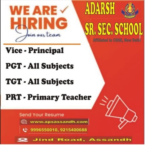 “Teaching Jobs at Adarsh Sr. Sec. School,Karnal,Haryana