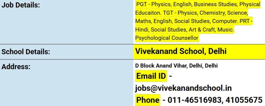 Exciting Teaching Job Openings at Vivekanand School, Delhi