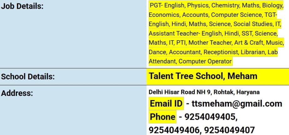 Job Opportunity at Talent Tree School, Meham, Haryana