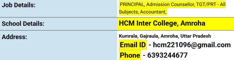 Job Opportunity at HCM Inter College, Amroha, Uttar Pradesh