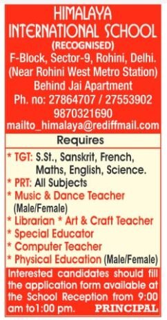 Exciting Teaching Jobs at Himalaya International School, Delhi, North West Delhi