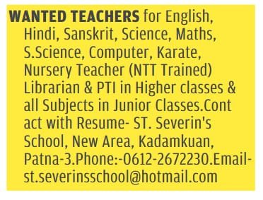 Exciting Teaching Opportunities Await at St. Severin’s School, Patna, Bihar