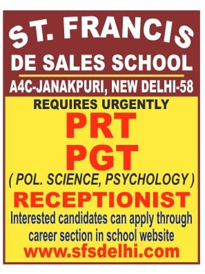 Exciting Teacher Job Opportunities at St. Francis De Sales School, New Delhi, Delhi