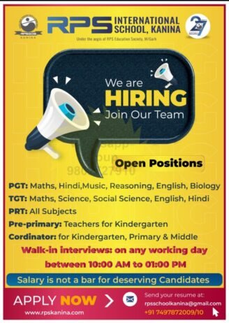 Teaching Opportunities at RPS International School, Kanina, Mahendragarh, Haryana