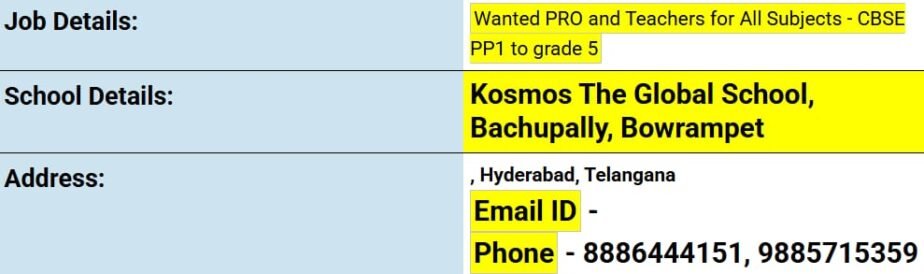 Teaching & PRO Jobs at Kosmos The Global School, Hyderabad,Telangana