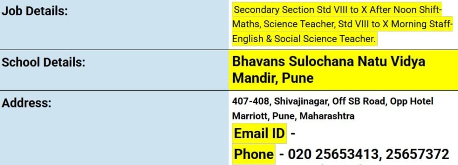 Job Opportunity at Bhavans Sulochana Natu Vidya Mandir, Pune, Maharashtra