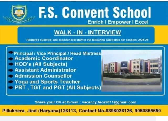 Job Opportunity at F.S. Convent School, Jind, Haryana