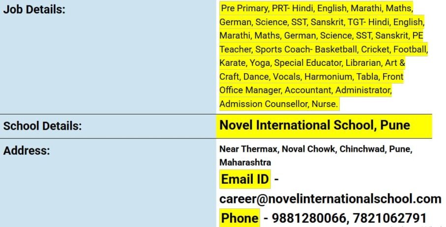 Job Opportunity at Novel International School, Pune, Maharashtra