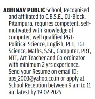 Explore Exciting Teaching Opportunities at Abhinav Public School, Pitampura, Delhi