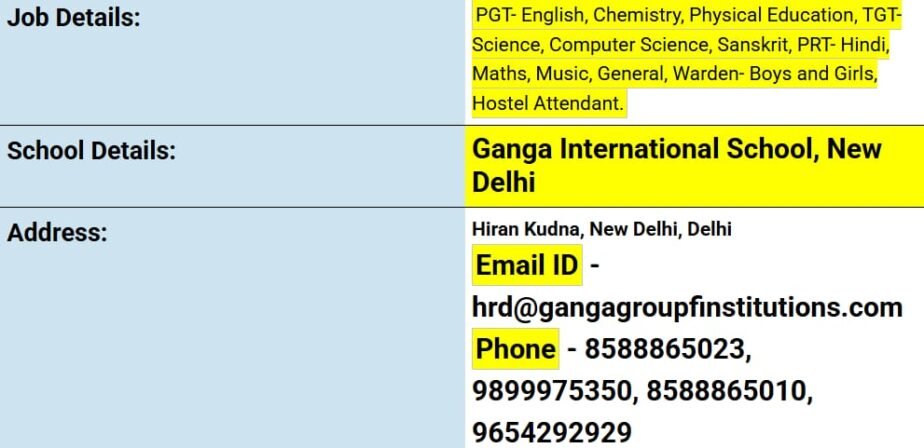 Job Opportunity at Ganga International School, Hiran Kudna, Delhi