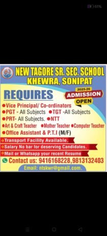 Job Opportunity at New Tagore Sr. Sec. School, Sonipat, Haryana