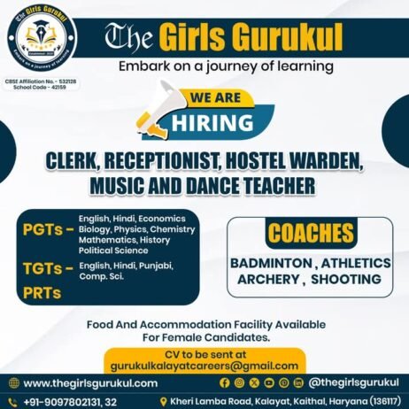 Exciting Teaching & Non-Teaching Job Openings at The Girls Gurukul ,Kaithal, Haryana