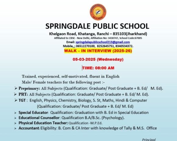 Job Opportunity at Springdale Public School, Ranchi, Jharkhand