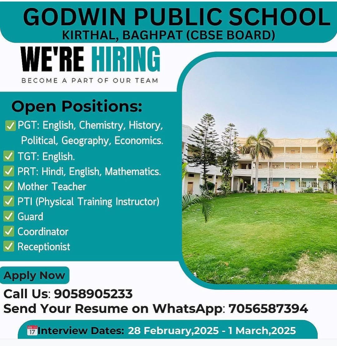 Opportunities at Godwin Public School, Kirthal, Uttar Pradesh