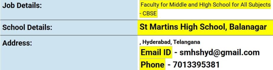 Teacher Recruitment at St Martins High School, Hyderabad, Telangana