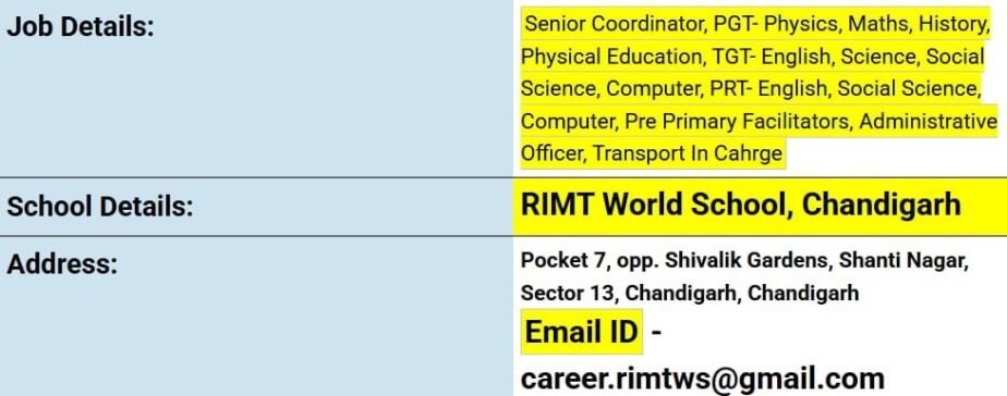 Teacher Recruitment Await at RIMT World School, Chandigarh,