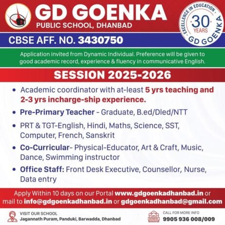 Exciting Teacher Recruitment at GD Goenka Public School, Dhanbad, Jharkhand