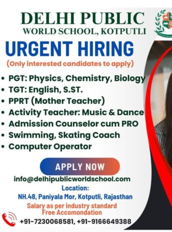Teacher Job Vacancy ,Delhi Public World School, Kotputli, Rajasthan